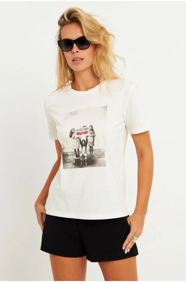 Women's Ecru Printed T-Shirt
