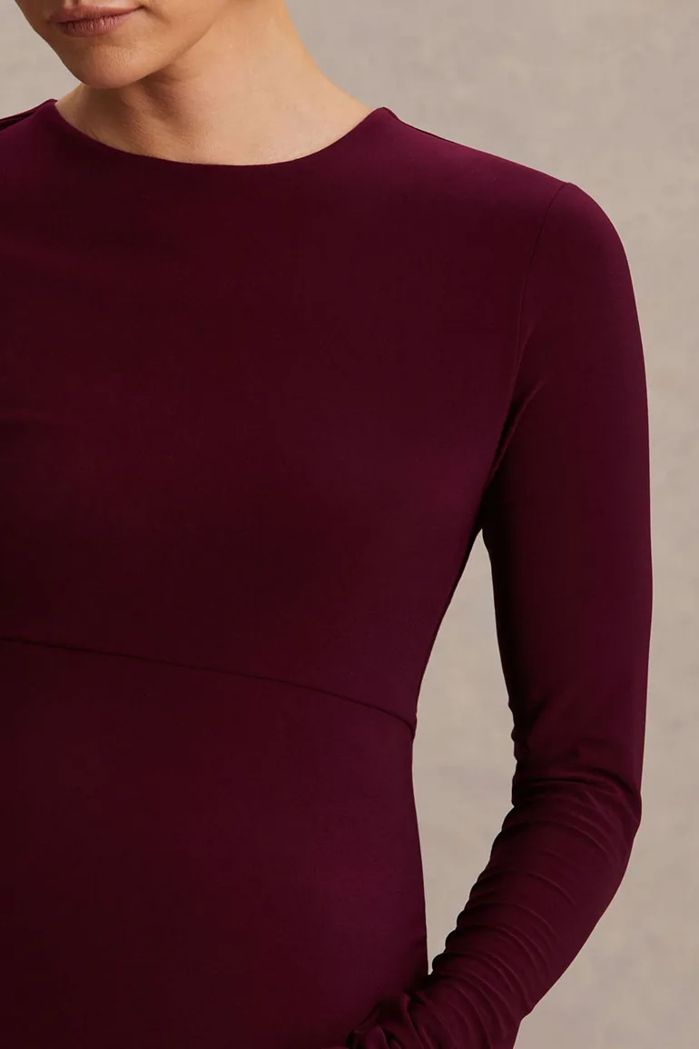 Monroe | Burgundy Crew-Neck Maternity Maxi Dress With Drop-Waist - 2