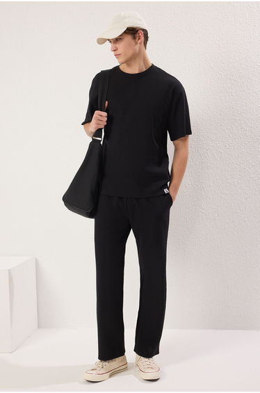 Black Oversize/Wide Cut Textured Tracksuit