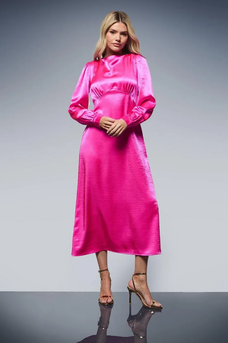 dp pink dress Dorothy Perkins Women's DP Luxe Petite Printed Floral Chiffon Empire Waist Tiered Frill Maxi Dress in Pink