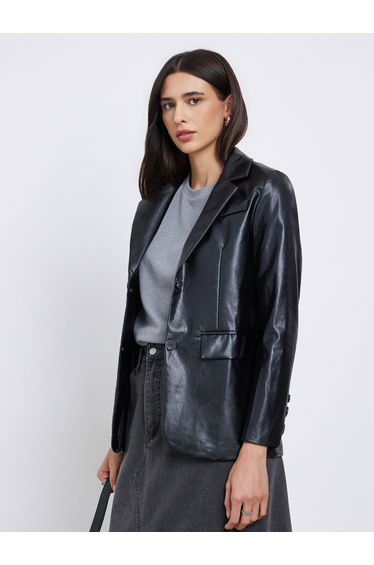 Black Regular Fit Leather Look Blazer
