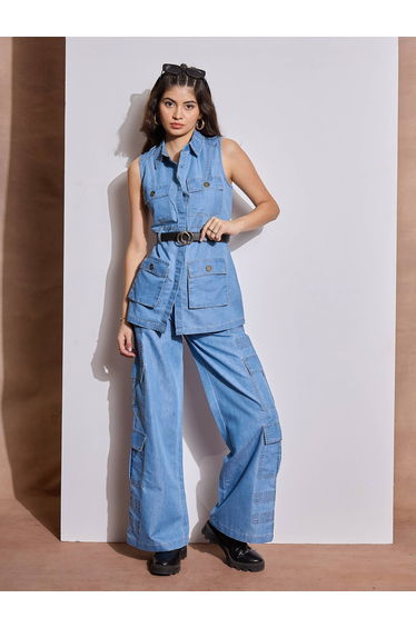 Solid Sleeveless Top with Pocket Detail