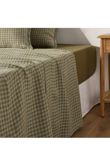 AcÃ©lie Olive/Opaline Washed Linen Flat Sheet