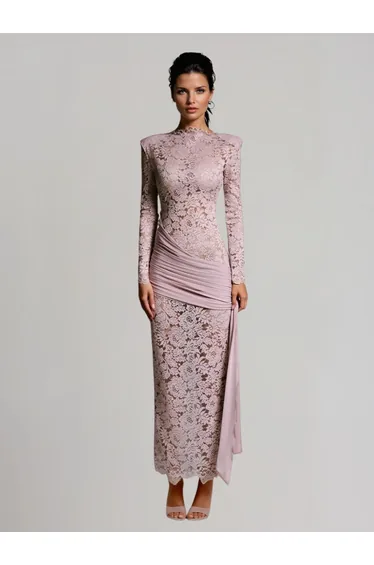 Havira Long Sleeve Draped Lace Maxi Dress