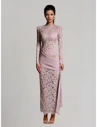Havira Long Sleeve Draped Lace Maxi Dress