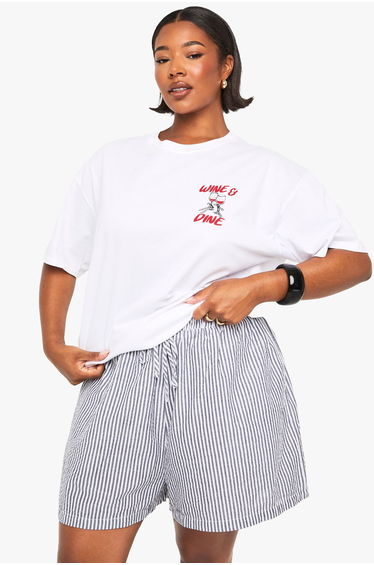 Plus Woven Stripe Flippy Shorts - grey