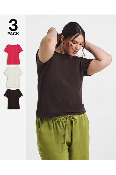 3 Pack Short Sleeve Slash Necks