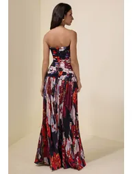 فستان ميدي بكسرات بأكتاف مكشوفة بطبعة أزهار - 1