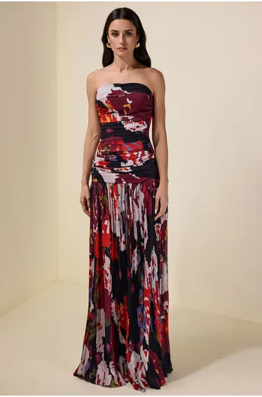 فستان ميدي بكسرات بأكتاف مكشوفة بطبعة أزهار