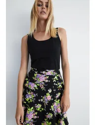 Floral Mini Skirt With Gold Buttons - 1