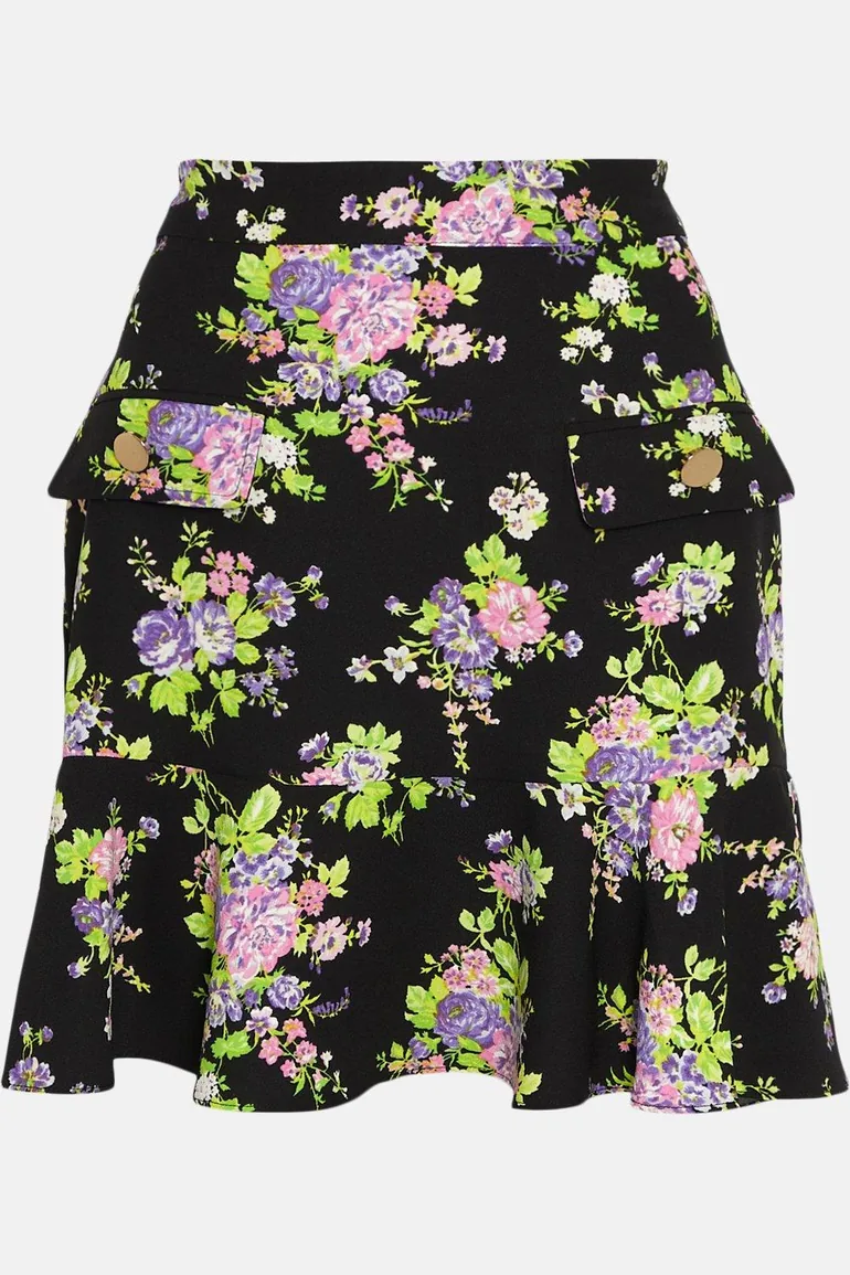 Floral Mini Skirt With Gold Buttons - 3