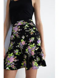 Floral Mini Skirt With Gold Buttons