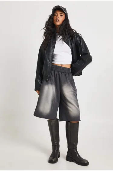 Washed Exposed Seam Jogger Jorts - charcoal