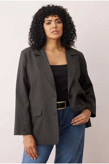 Anthracite Premium Oversize Lined Woven Blazer Jacket