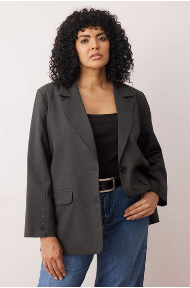Anthracite Premium Oversize Lined Woven Blazer Jacket