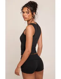 Black Soft Cotton Racer Neck Vest Top - 2