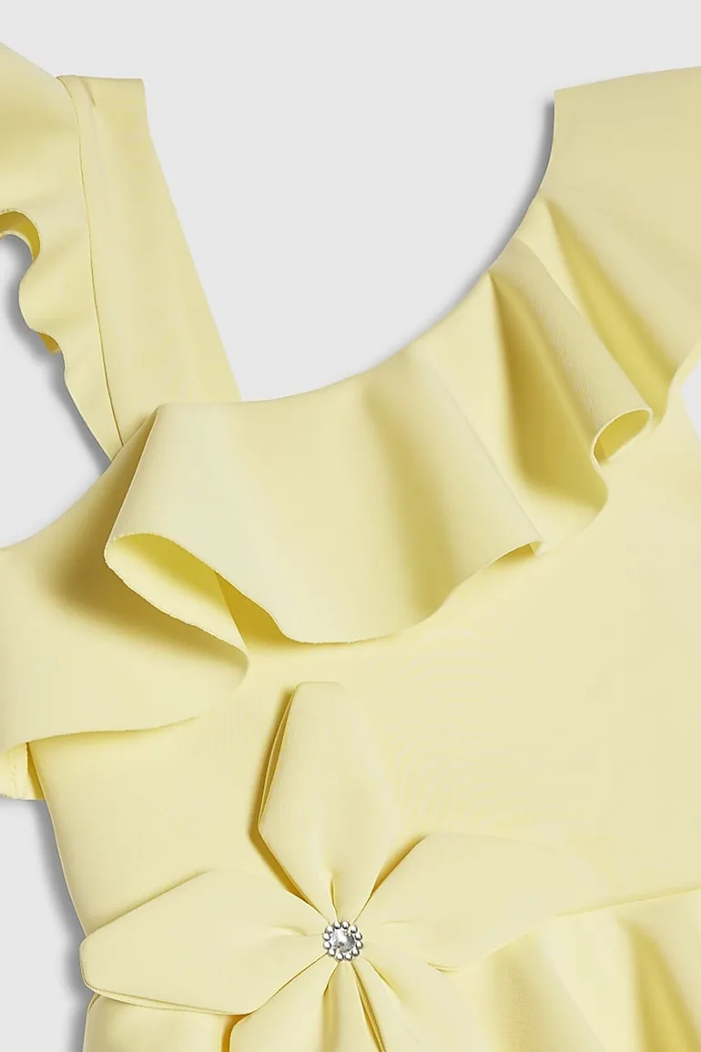 Girls Yellow Asymmetric Tiered Dress - 1