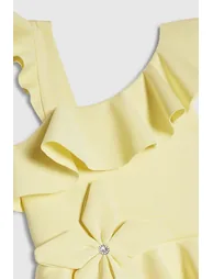 Girls Yellow Asymmetric Tiered Dress - 1