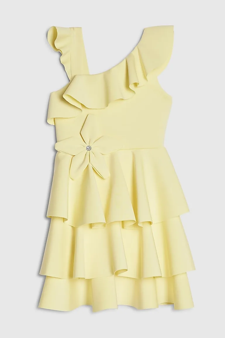 Girls Yellow Asymmetric Tiered Dress