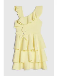 Girls Yellow Asymmetric Tiered Dress