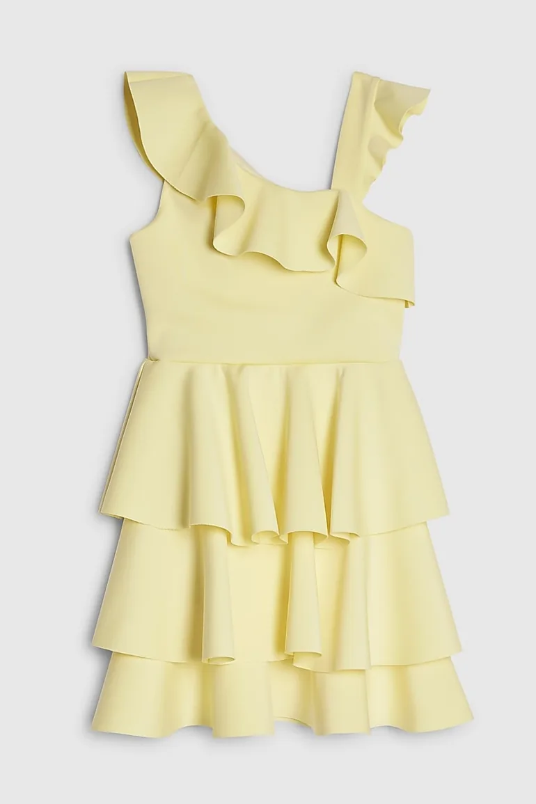Girls Yellow Asymmetric Tiered Dress - 3