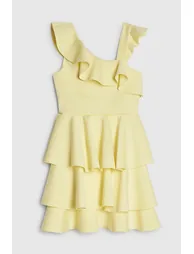 Girls Yellow Asymmetric Tiered Dress - 3