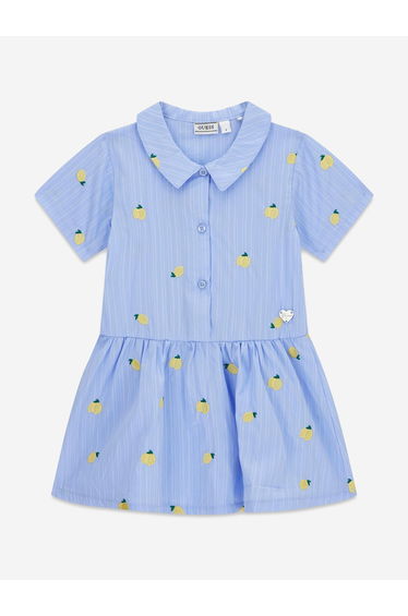 Guess Girls Poplin Striped Lemons Dress in Blue