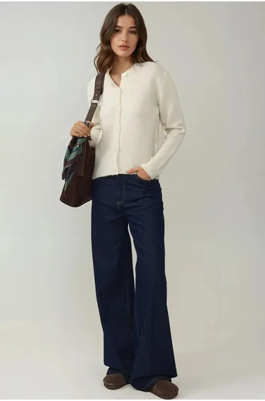 Crew Neck Knitwear Soft Touch Cardigan