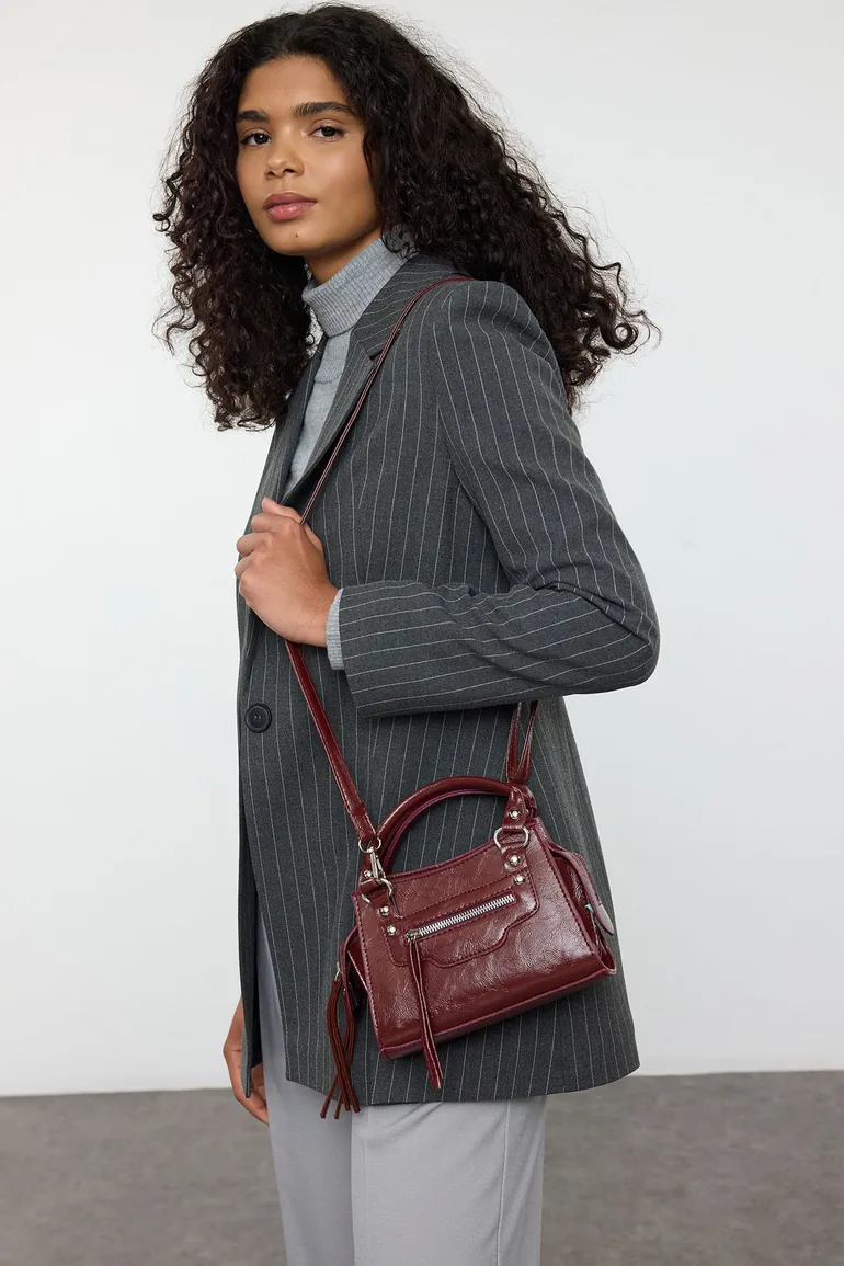 Claret Red Cross Strap Women's Mini Tote Bag