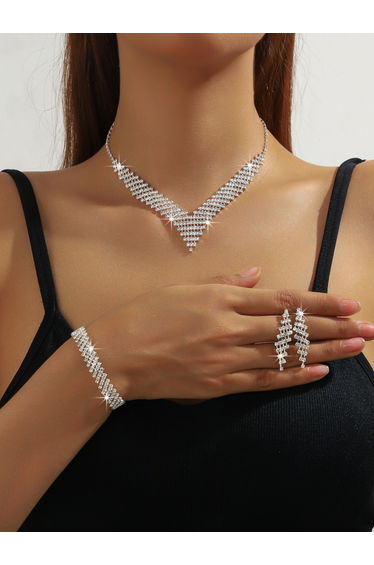 Rhinestone Necklace with Bracelet and Earrings et