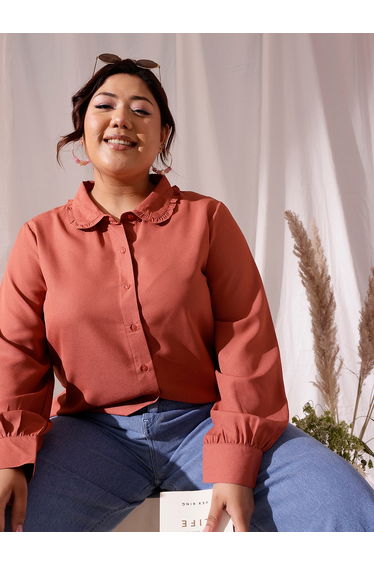 Plus Size Solid Buttoned Shirt