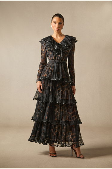 Loretta Leopard Print Tiered Ruffle Maxi Dress