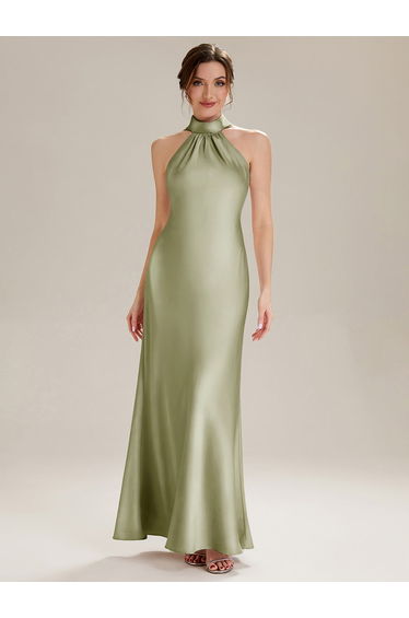 Flowing Ribbons Satin Sleeveless Bridesmaid Dress