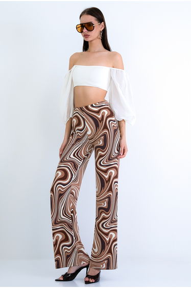 Women's Brown High Waist Digital Printed Palazzo Trousers