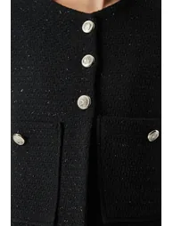 Women's Black Wide Pocket Stylish Woven Jacket - 3