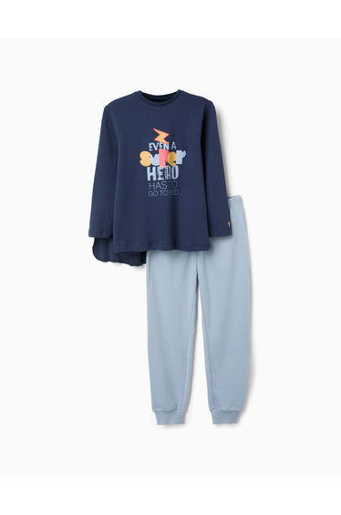 Long sleeve cotton pyjamas with removable cape for boys blue