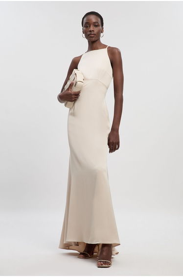 Satin Back Crepe Column Woven Maxi Dress