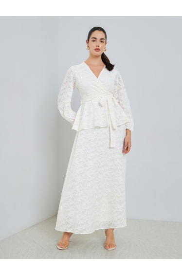 Women White Lace Wrap Maxi Dress