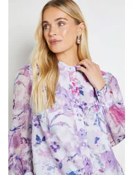 قميص واليس أزرق بطبعة أزهار بأكمام طويلة - للمقاسات الضيقة - 3