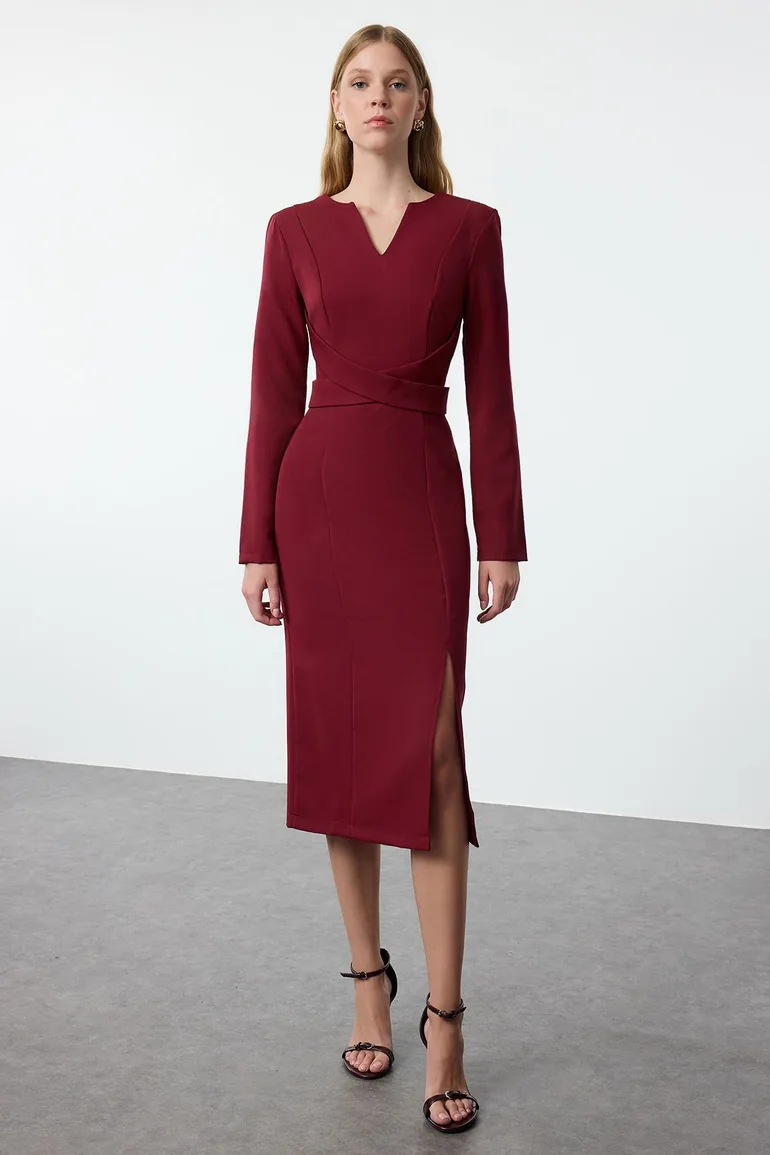 knee length dresses for ladies Hug Me Ribbed Collared Midi Dress  Resurrection