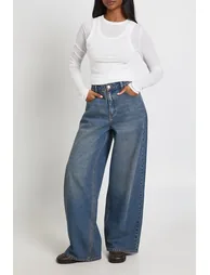 Mid Waist Loose Fit Wide Leg Jean - vintage wash - 2