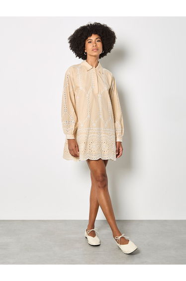 Broderie Anglaise Cotton Swing Mini Dress