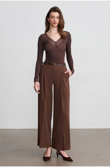 Dilvin Women's Belted Wide-leg Crepe Trousers
