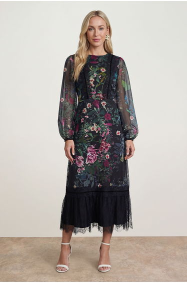 Yoryu Chiffon Printed High Neck Maxi Dress
