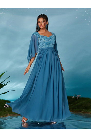Leely Elegant Sweetheart Flounce Sleeve Party Dress