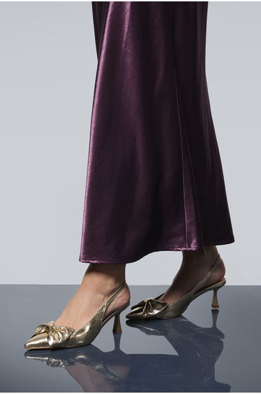 Dora Faux Metallic Leather Bow Slingback Medium Stiletto Heeled Court Shoes