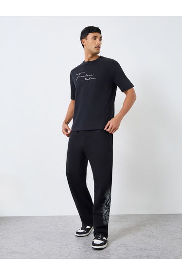 Men Black Printed Oversized Joggers