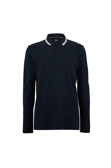 Boss Mens Plisy Long-Sleeved Polo Shirt - Navy