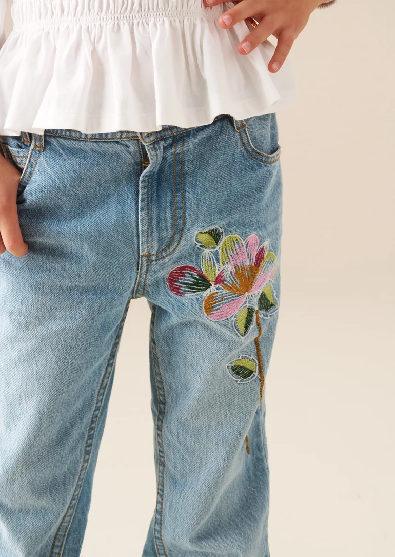 Millie Embroidered Flared Denim Jeans - Blue - 2