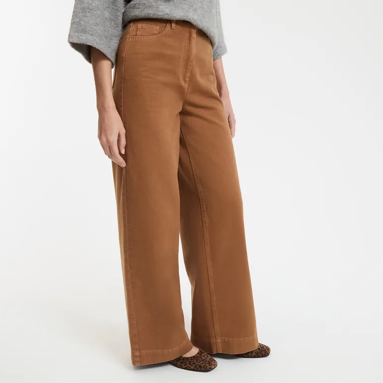 High-Waist Wide-Leg Trousers in Cotton Twill - 1